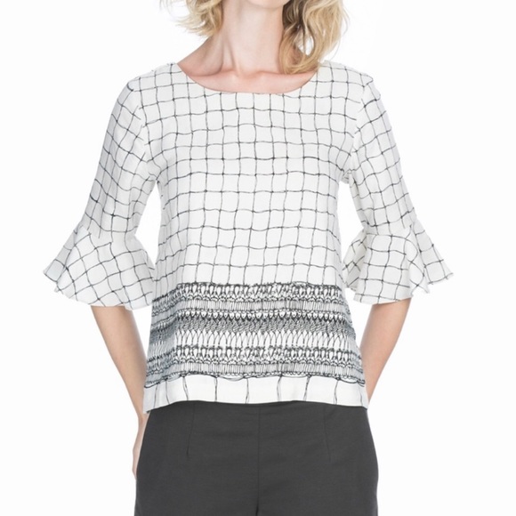 Leo & Sage Ruffle Sleeve Windowpane Top Size S - Picture 5 of 7